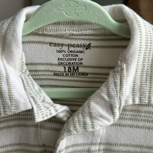 Cream and Green Cotton Striped Kids Shirt - Picture 2 of 3